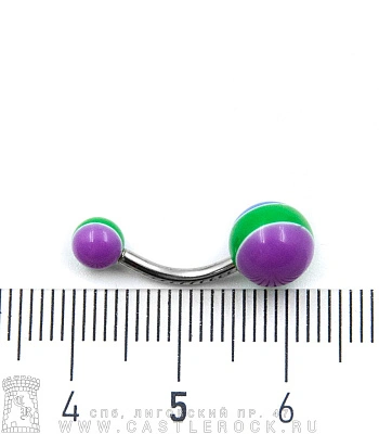 Банан Сталь с Акриловыми Шариками Полоса (фиолетово-зелено-голубыми) 1,6 х 10 х 5/8