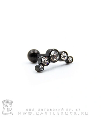 Микроштанга Сталь Черная со Стразами (прозрачными) 1,2 х 6 х 4/13