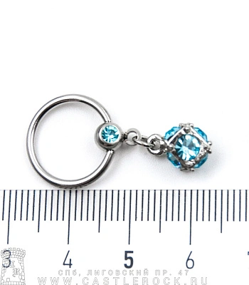 Кольцо BCR Сталь с Подвеской Куб (стразы голубые) 1,6 х 13