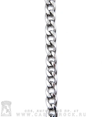 браслет стальной цепь панцирная (звенья усеченные, округлые, плоский, 8 мм, длинный)