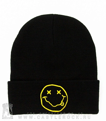 шапка с отворотом и вышивкой nirvana (смайл)