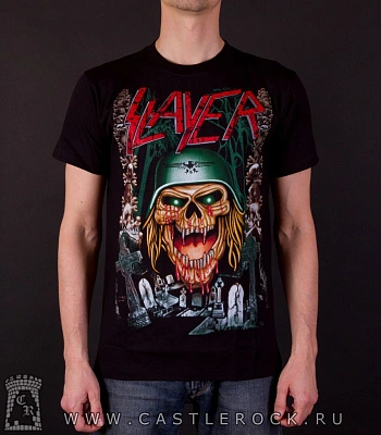 футболка slayer (череп в зеленой каске)