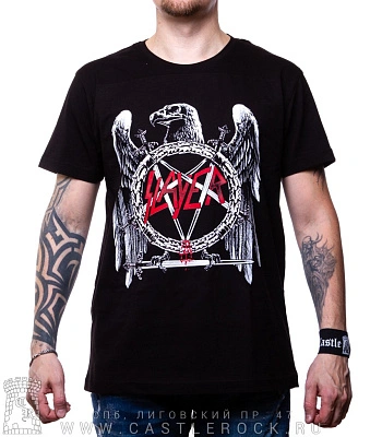 футболка slayer (орел ч/б, надпись красная)