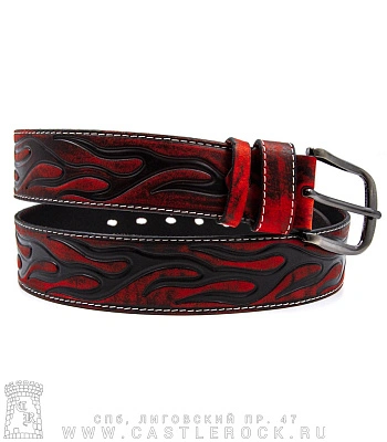 ремень кожаный tattoo 6 (пламя, черно-красный)