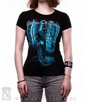 женская футболка children of bodom (смерть, принт голубой)