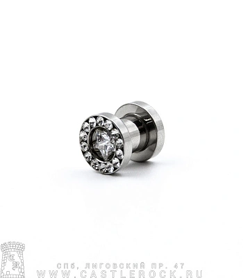 Плаг Сталь с Камнем Звезда (прозрачным) 6 мм