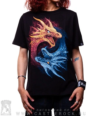 женская футболка драконы лед и пламя (прямая, светится)