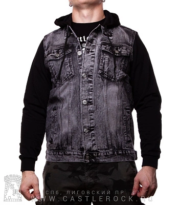 куртка джинсовая серая с капюшоном (рукава трикотаж) 7093#