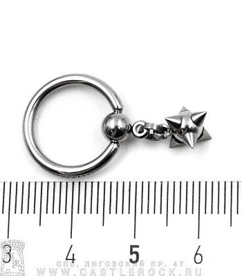 Кольцо BCR Сталь с Подвеской Шарик Шипастый 2 х 13