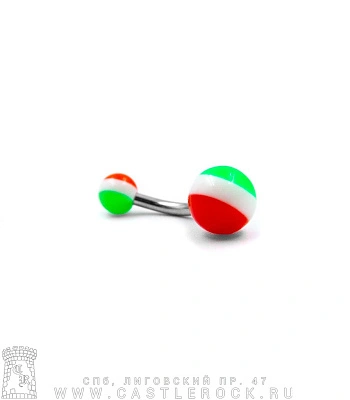 Банан Сталь с Акриловыми Шариками Полоса (зелено-бело-оранжевыми) 1,6 х 10 х 5/8