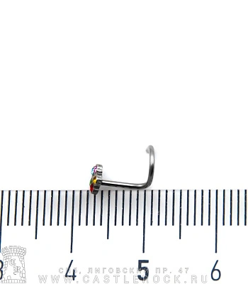 Крючок для носа Сталь с Цветком в Стразах (разноцветных) 0,8 х 6-8 х 4