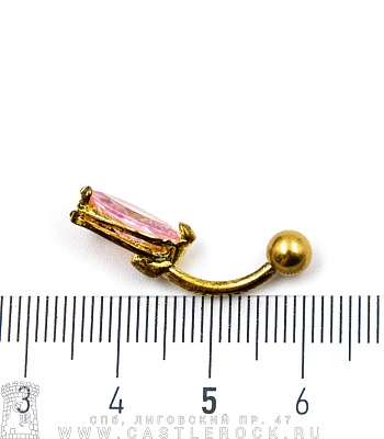 Банан Сталь Золотистый с Шариком и Стразом Лепесток (розовыми) 1,6 х 10 х 5/7