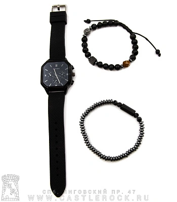 часы наручные с фенечками циферблат восьмиугольный (черные)