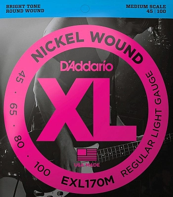 струны d'addario никелированные для бас-гитары exl170m