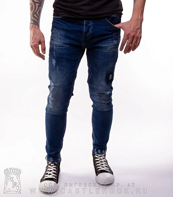 джинсы синие темные (потертые, с отпечатками)