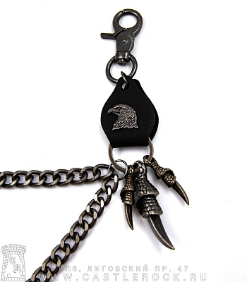 двойная цепь с карабином орел (плетение панцирное, кожаная подложка)