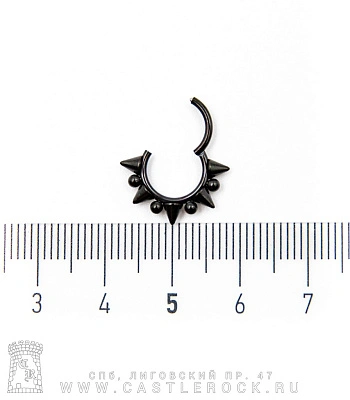 Сегментное Кольцо Кликер Сталь Черное с Шипами и Шариками 1,2 х 8