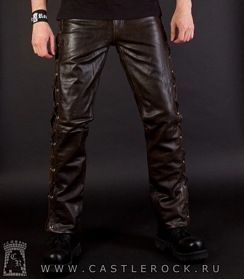 штаны кожаные "first" со шнуровкой (коричневые)