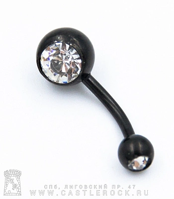 Банан Сталь Черный с Шариками со Стразами (прозрачными) 1,6 х 10 х 5/8