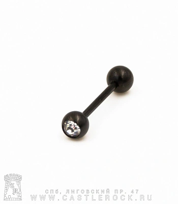 Штанга Сталь Черная с Шариками со Стразом (прозрачным) 1,6 х 16 х 6/6