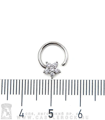 Кольцо для носа Разжимное с Цветком в Стразах (прозрачных) 1,2 х 8