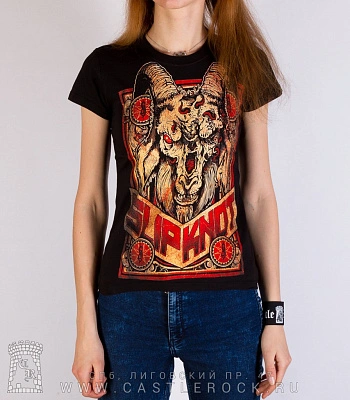 женская футболка slipknot (козел, красная надпись)