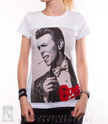 женская футболка david bowie (красное лого, белая)
