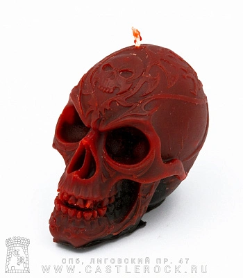 свеча череп с узором (красная с черным, воск)