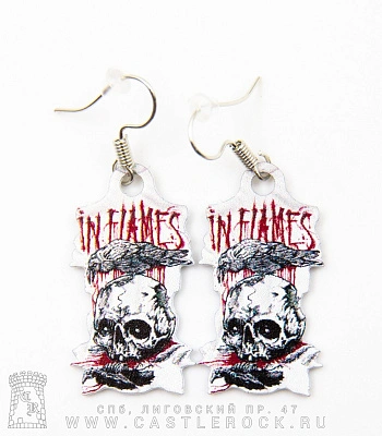серьги in flames (ворон на черепе)