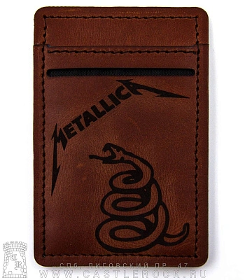 кардхолдер с гравировкой metallica (коричневый, ручная работа)