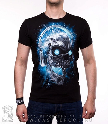 футболка череп в наушниках (светится)