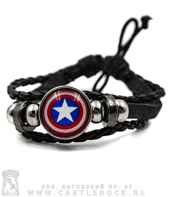 фенечка кожаная кабошон captain america капитан америка (черная)