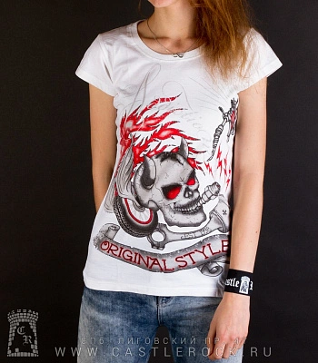 женская футболка addiction череп демона "original style" (белая)