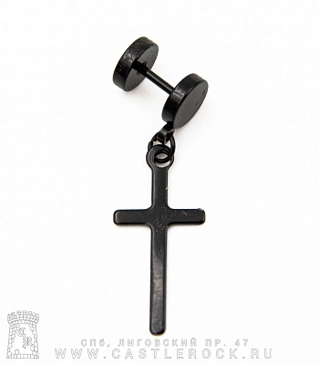 Обманка Плага Сталь Черная с Подвеской Крест 1,2 х 6 х 7/7