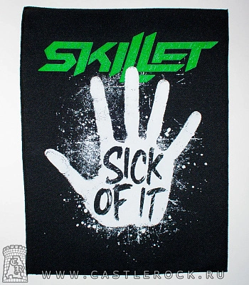 нашивка на спину skillet "sick of it" (зеленая надпись)