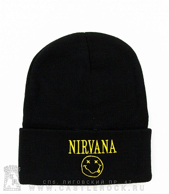 шапка с отворотом и вышивкой nirvana (смайл, надпись)