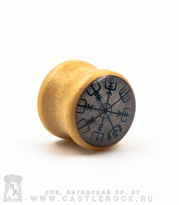 Плаг Дерево с Рисунком Вегвизир Компас Викингов 14 мм