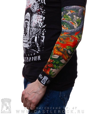 тату рукав дракон и цветы