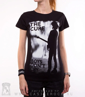 женская футболка cure "boys don't cry" (принт ч/б)