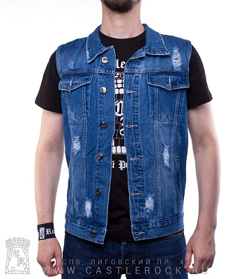 жилет джинсовый голубой (протертый) 3023