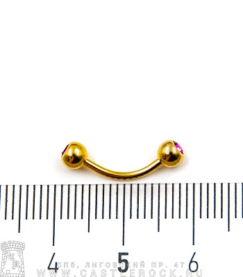 Микробанан Сталь Золотистый с Шариками со Стразами (фиолетовыми) 1,2 х 10 х 4/4