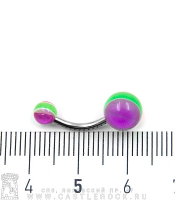 Банан Сталь с Акриловыми Шариками Полоса (фиолетово-зелено-розовыми) 1,6 х 10 х 5/8