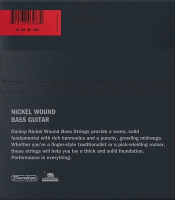 струны dunlop для бас-гитары никелированные dbn45105