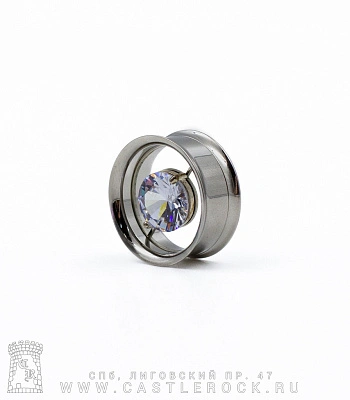 Плаг Сталь Тонкостенный с Камнем (прозрачным, с внутренней резьбой) 22 мм