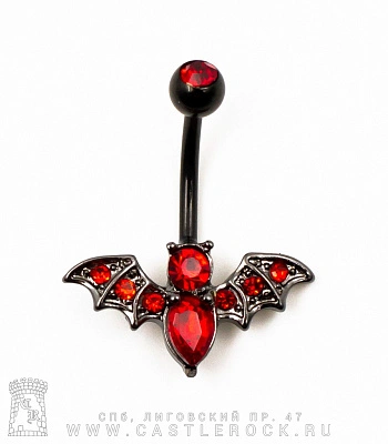 Банан Сталь Черный с Шариком и Летучей Мышью (стразы красные) 1,6 х 11 х 5/22
