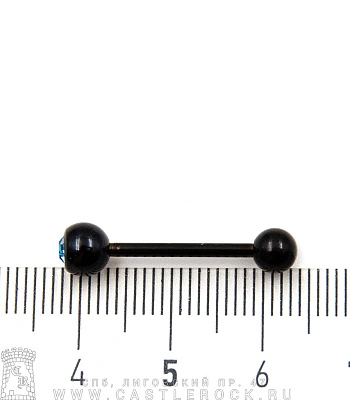 Штанга Сталь Черная с Шариками со Стразом (голубым) 1,6 х 16 х 5/6