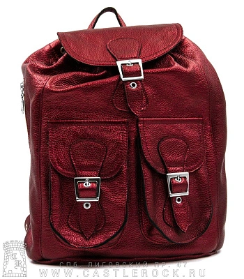 рюкзак кожаный o'skull бордовый (металлик, два кармана)