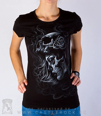 женская футболка santa muerte (ч/б, светится)