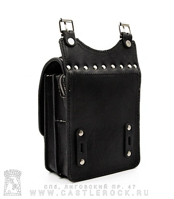 сумка на бедро с клепками (2 ремня, 11 клепок, прострочка белая)