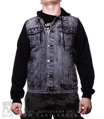 куртка джинсовая серая с капюшоном (рукава трикотаж) 7088#